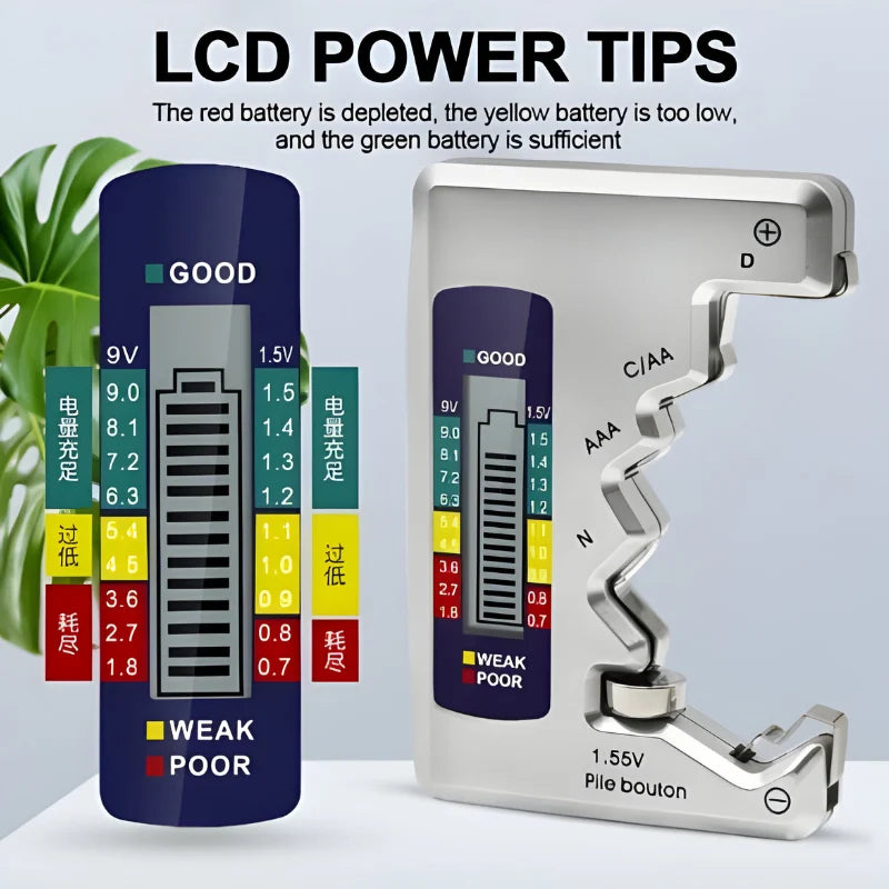 Digital Battery Tester | LCD Voltage & Capacity Display