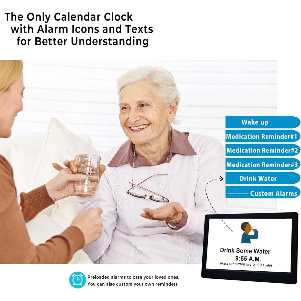 Digital Clock | 10-Inch Display & 19 Reminders | Wireless Remote