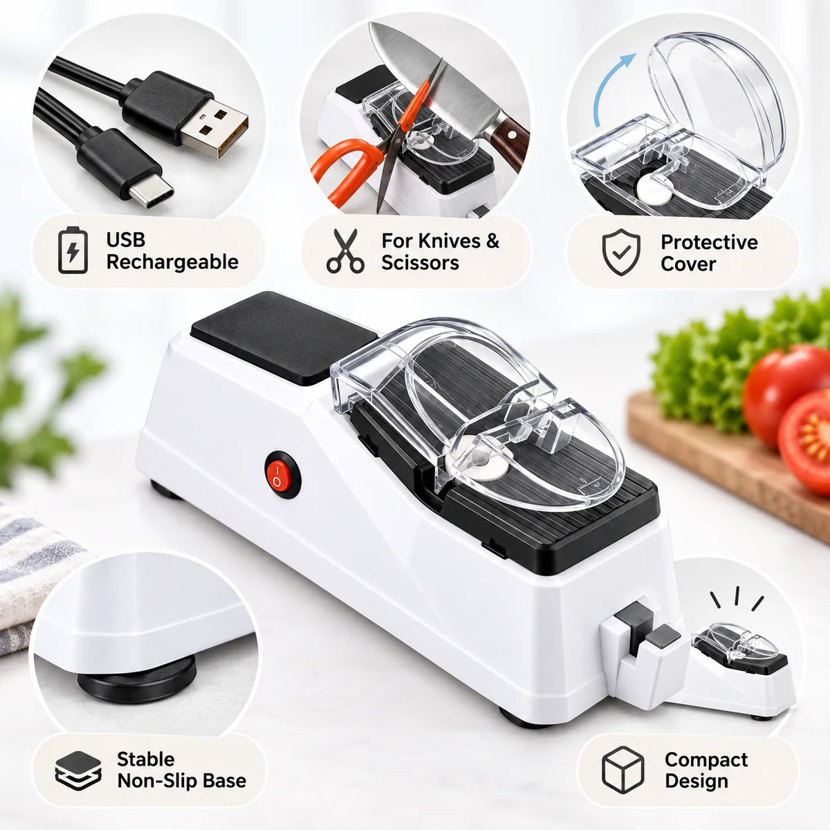 Electric Knife Sharpener | Plug-In Fast Sharpening & Non-Slip Base