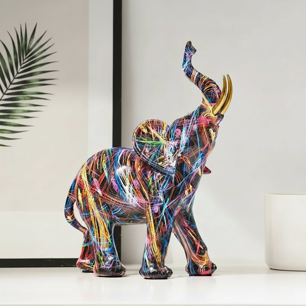Elephant Figurine | Graffiti-Inspired Resin Design