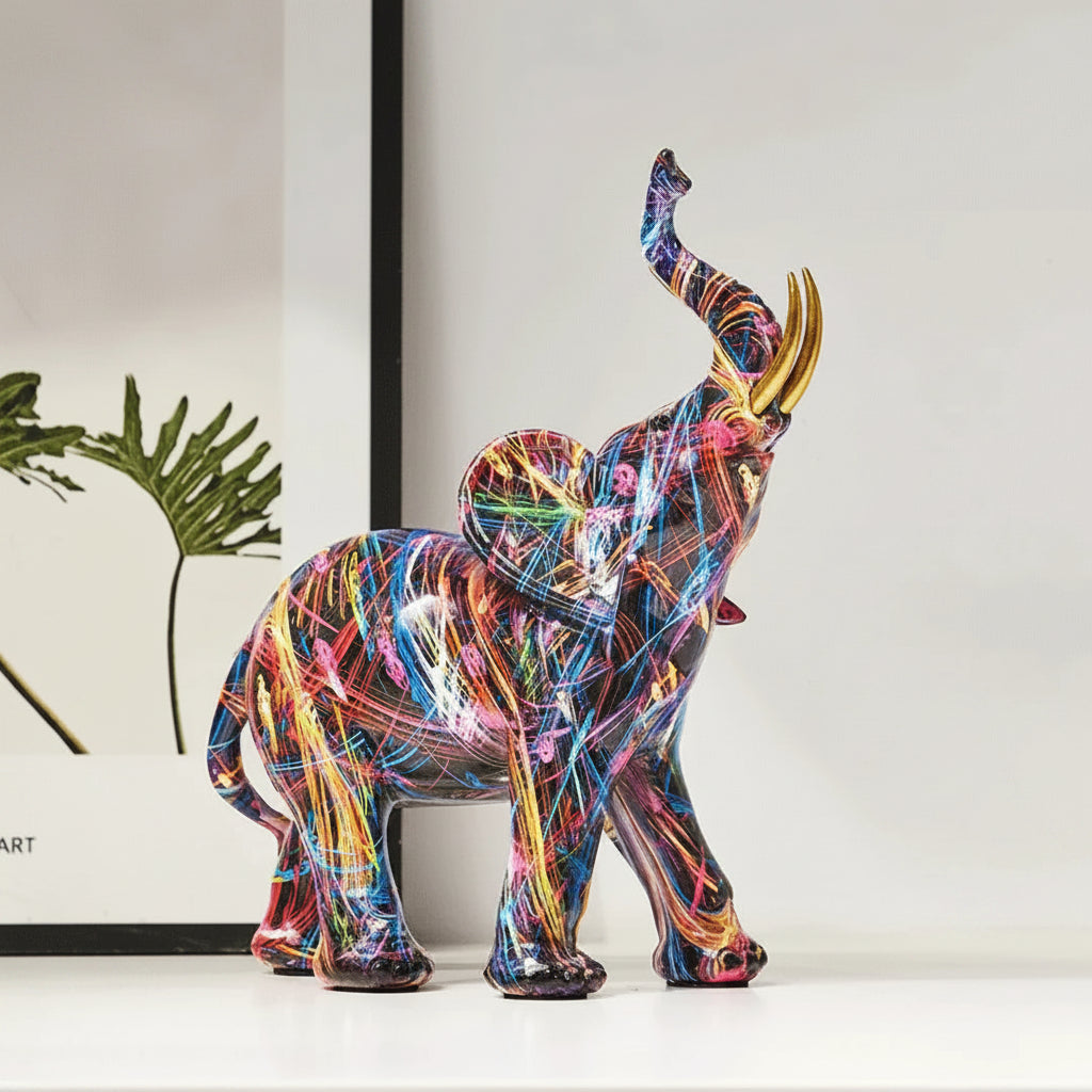 Elephant Figurine | Graffiti-Inspired Resin Design