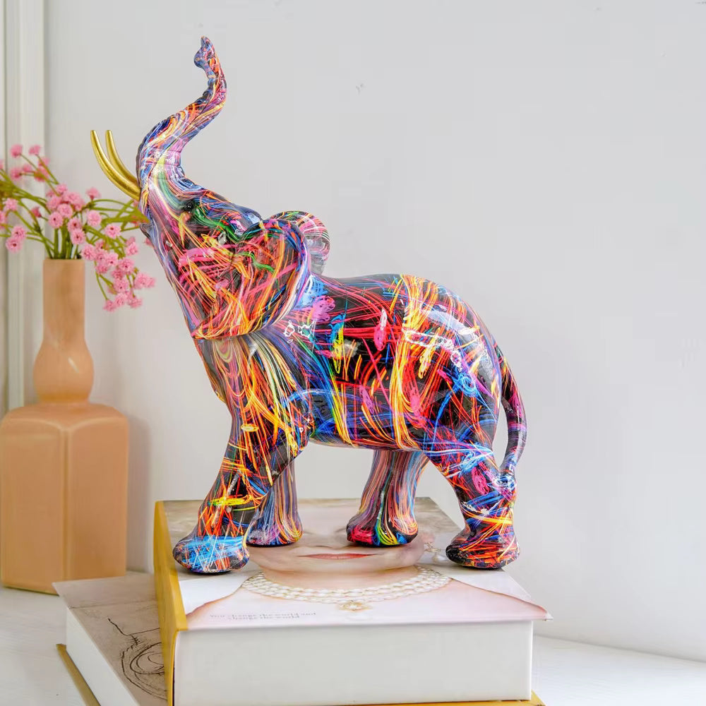 Elephant Figurine | Graffiti-Inspired Resin Design