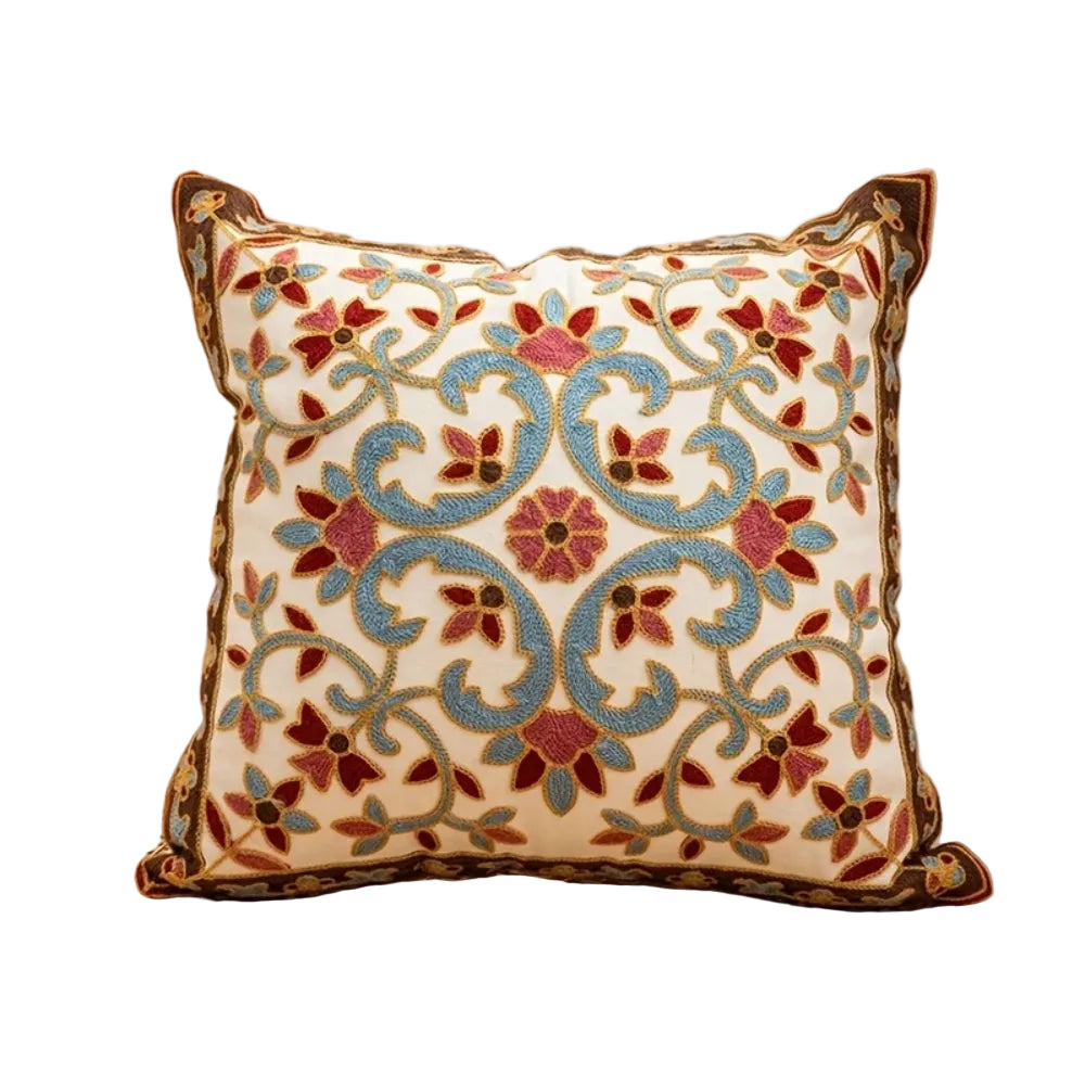 Cushion Cover | Vintage Embroidered Microfiber | 18 x 18 in