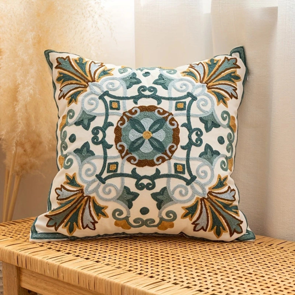 Cushion Cover | Vintage Embroidered Microfiber | 18 x 18 in