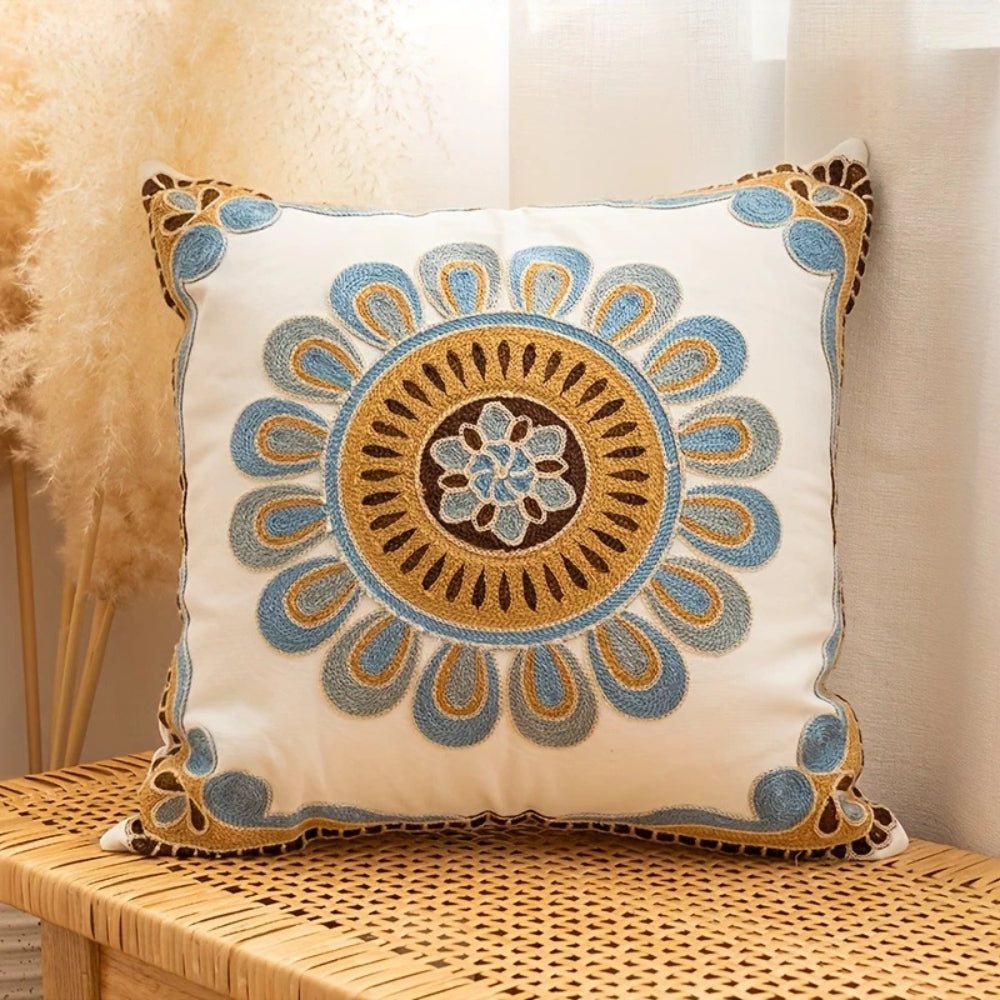 Cushion Cover | Vintage Embroidered Microfiber | 18 x 18 in