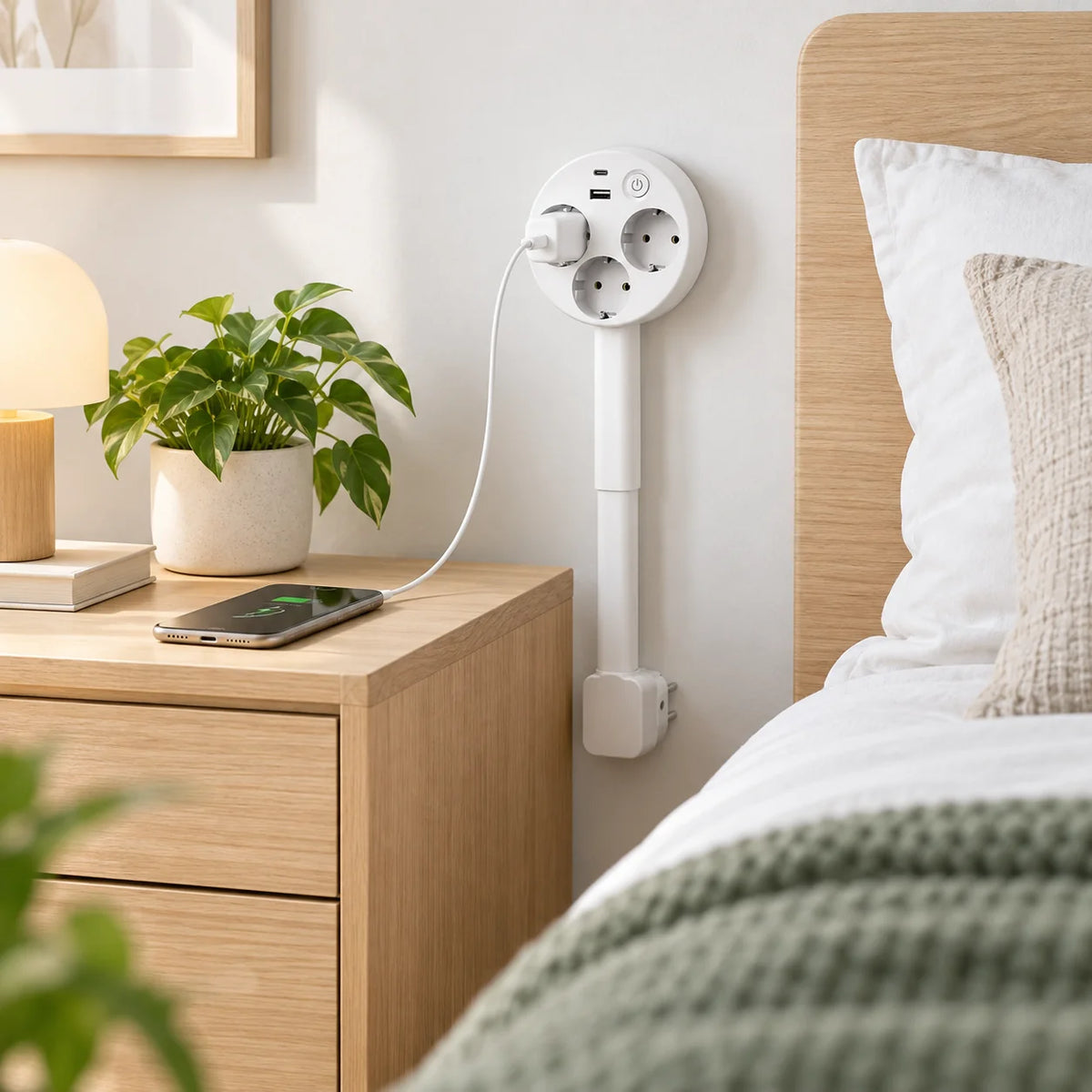 Extendable Power Outlet | 180° Adjustable Arm & USB Ports
