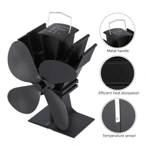 Fireplace Fan | Heat-Powered 4-Blade | For Freestanding Stoves