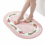Bath Mat | Oval Floral Design & Dense Microfiber