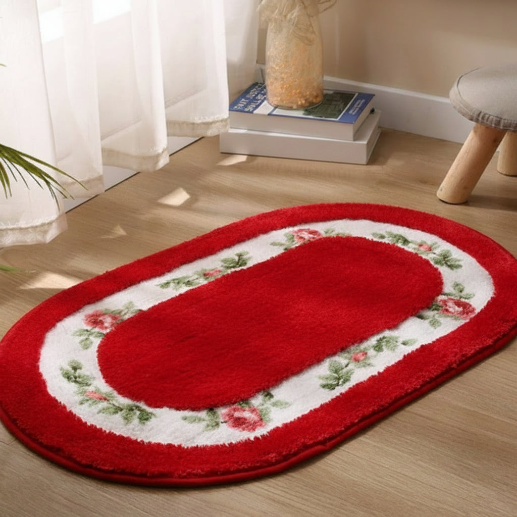 Bath Mat | Oval Floral Design & Dense Microfiber