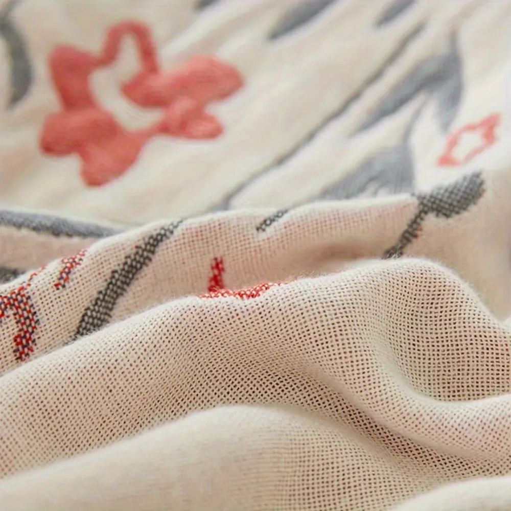 Bed Blanket | Reversible Floral Motifs | Woven Cotton