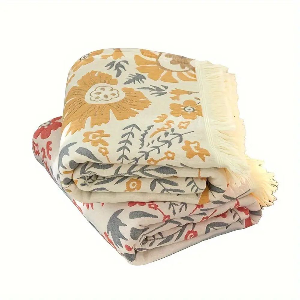 Bed Blanket | Reversible Floral Motifs | Woven Cotton