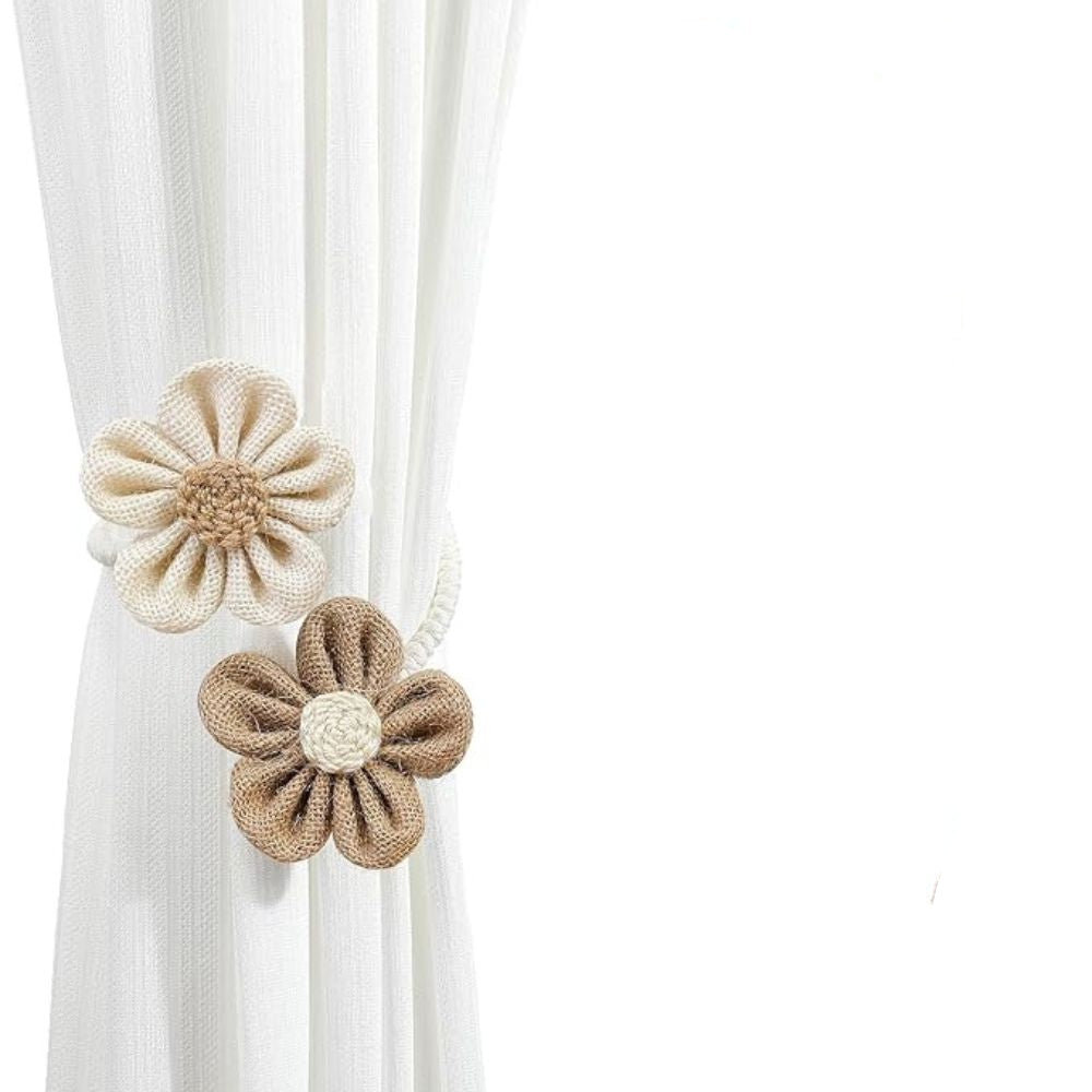 Curtain Tiebacks | Floral Hemp Rope Design | Set of 2