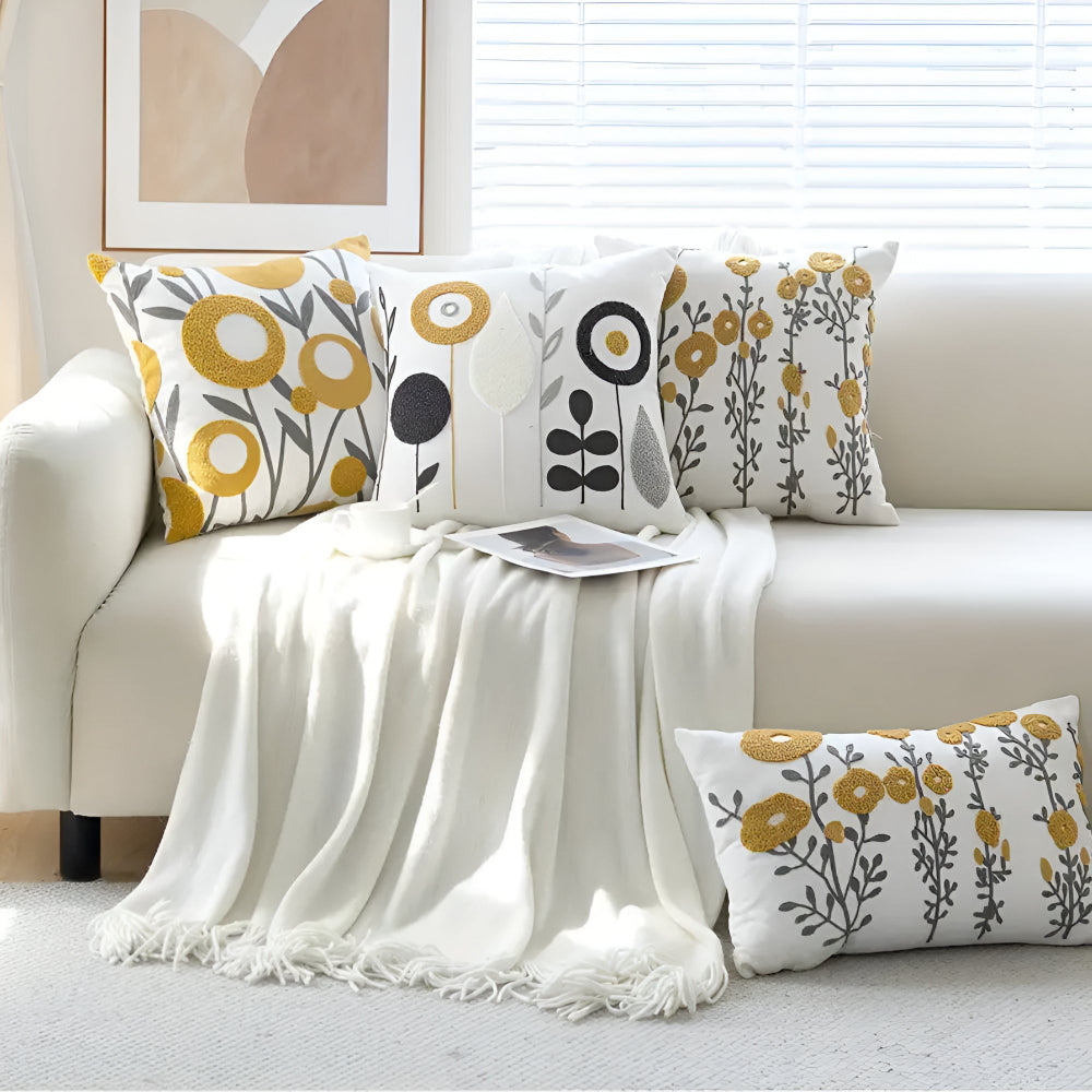Cushion Cover | Floral Embroidery & Hidden Zip | 18 x 18 in