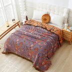 Throw Blanket | Reversible Floral Jacquard | Tasseled Edges