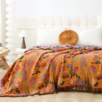 Throw Blanket | Reversible Floral Jacquard | Tasseled Edges