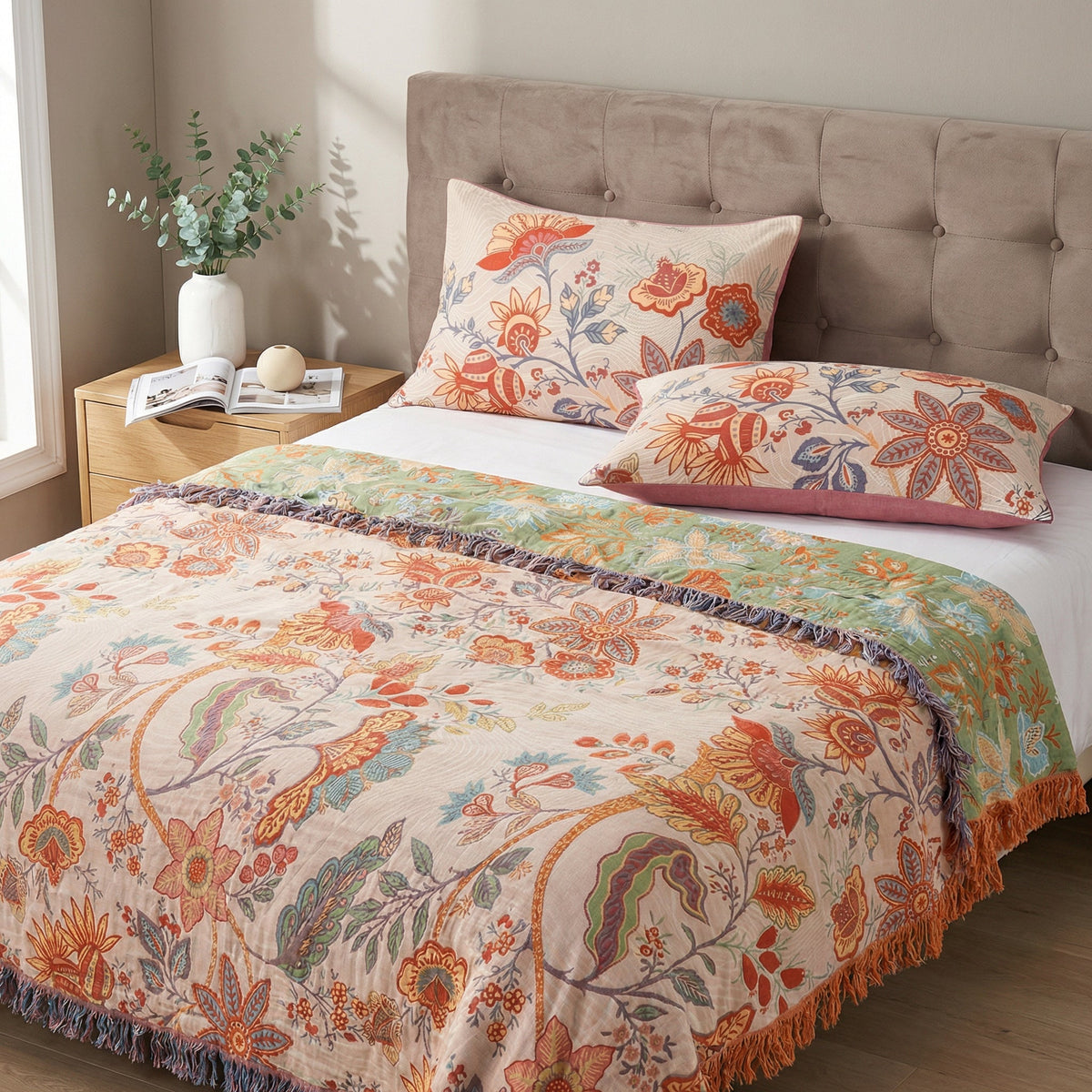 Pillowcases | Floral Print & Matte Woven Fabric | Set of 2