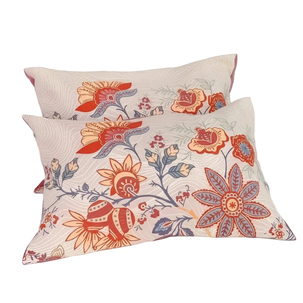 Pillowcases | Floral Print & Matte Woven Fabric | Set of 2