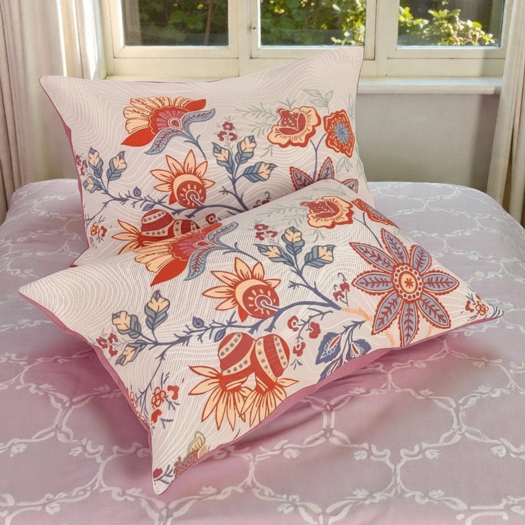Pillowcases | Floral Print & Matte Woven Fabric | Set of 2