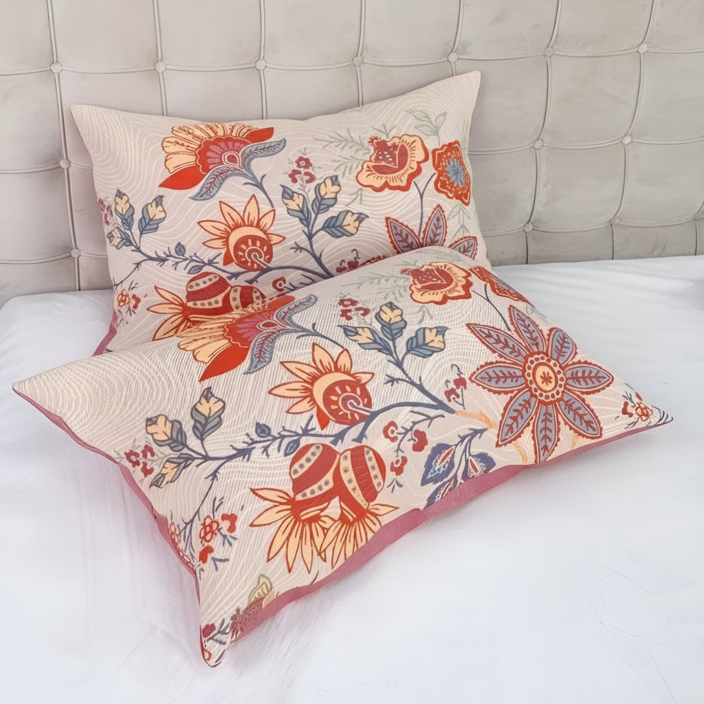 Pillowcases | Floral Print & Matte Woven Fabric | Set of 2