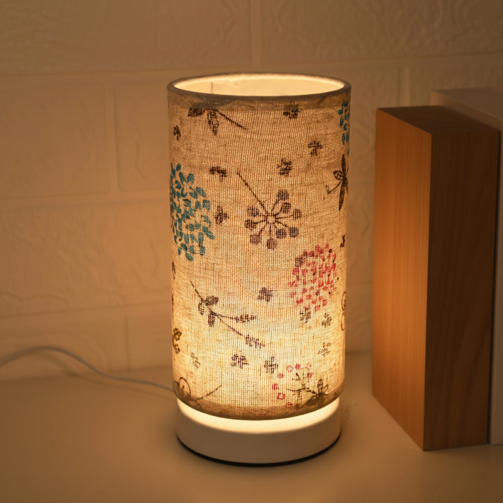 Table Lamp | Botanical Print Fabric Shade | Cord Switch