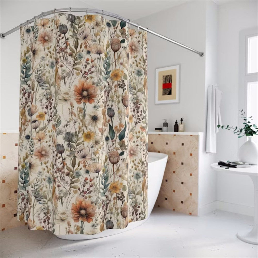 Shower Curtain | Floral Pattern & Waterproof Microfiber | 71 x 71 in