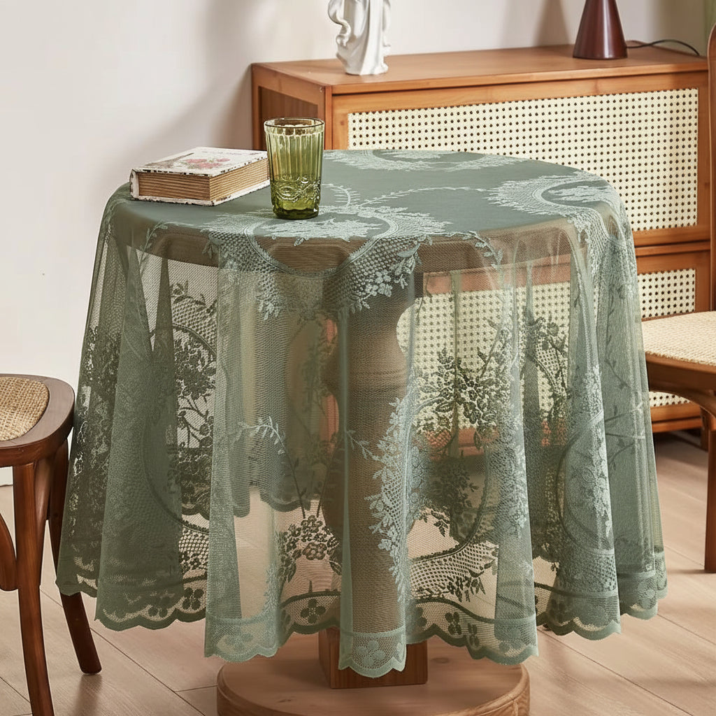 Tablecloth | Floral Lace & Sheer Microfiber | Round