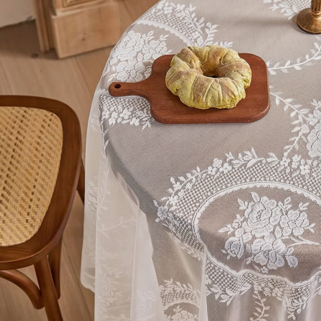 Tablecloth | Floral Lace & Sheer Microfiber | Round