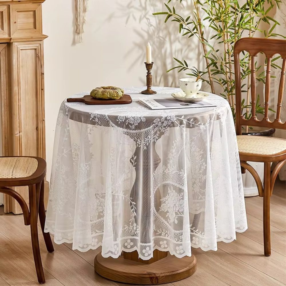 Tablecloth | Floral Lace & Sheer Microfiber | Round