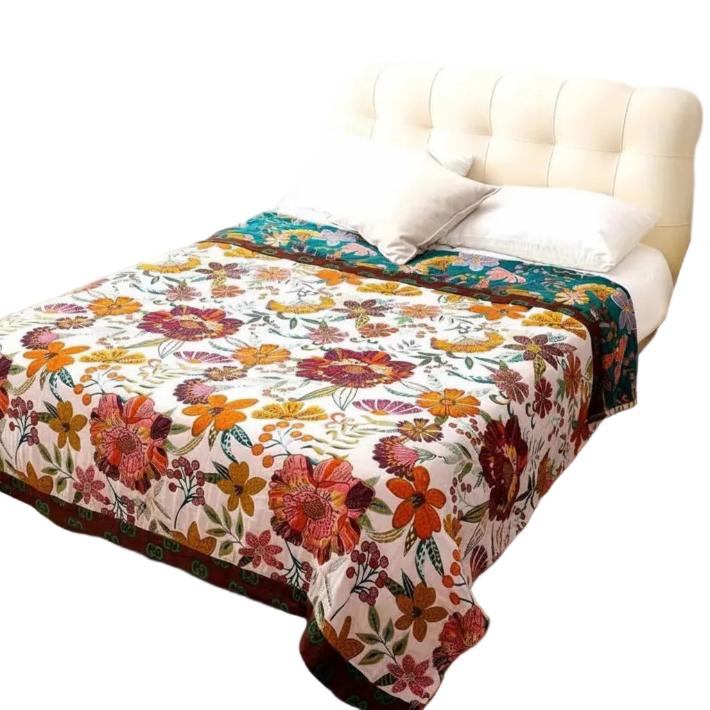 Throw Blanket | Floral Motif & Reversible Woven Fabric