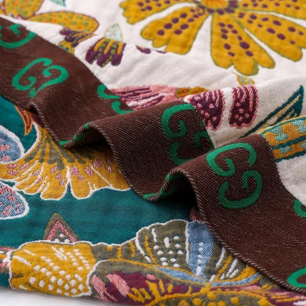 Throw Blanket | Floral Motif & Reversible Woven Fabric