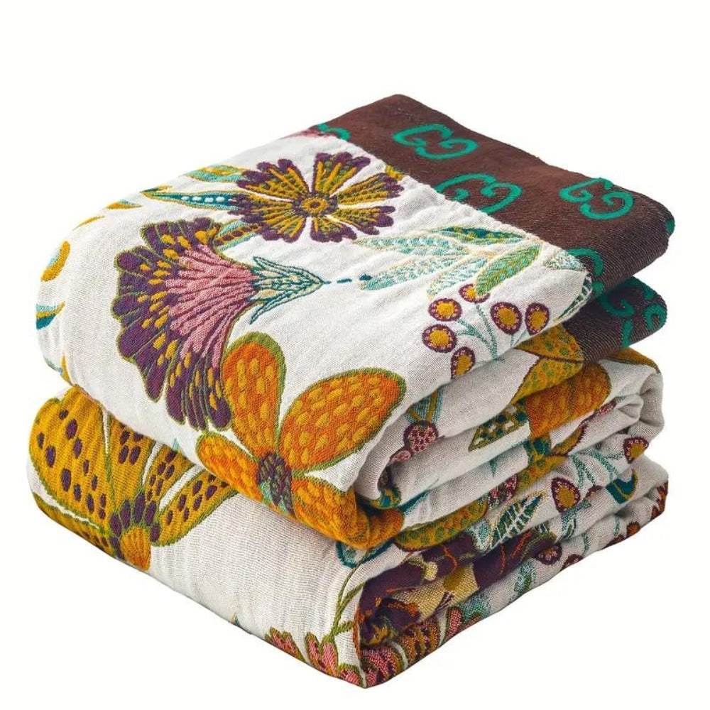 Throw Blanket | Floral Motif & Reversible Woven Fabric