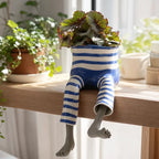 Flower Pot | Sitting Legs Figurine & Hidden Drainage | Fits Small To Medium Plants
