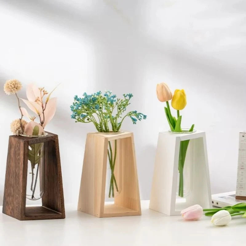 Flower Vase | Cylindrical Tube Design | Wooden Stand