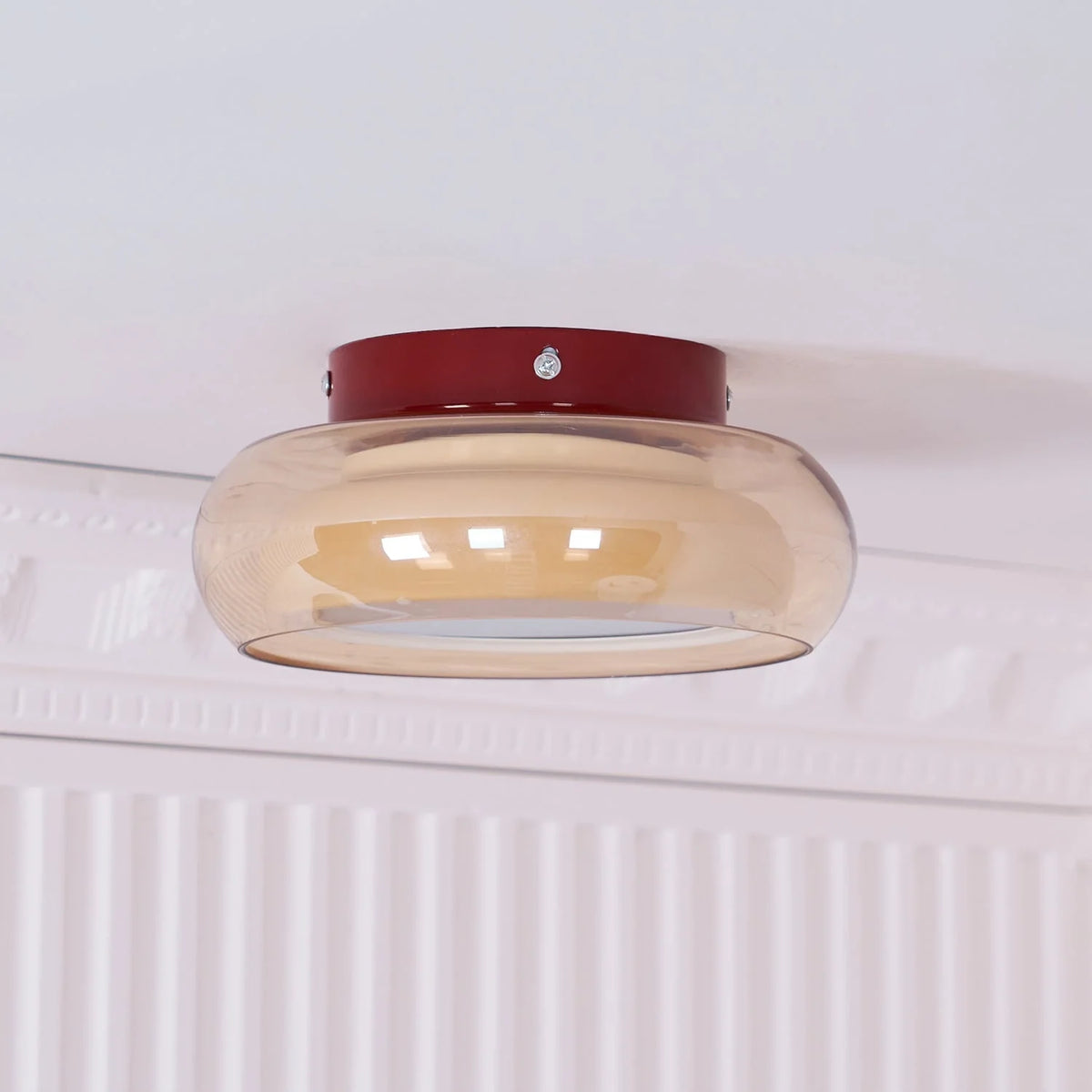 Flush Mount Ceiling Light | Amber Glass & Integrated LED | 20 cm Diameter