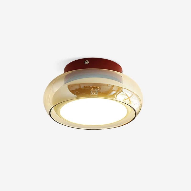Flush Mount Ceiling Light | Amber Glass & Integrated LED | 20 cm Diameter