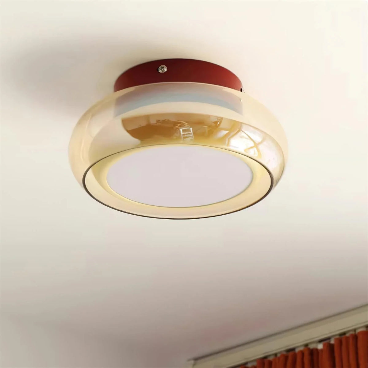 Flush Mount Ceiling Light | Amber Glass & Integrated LED | 20 cm Diameter