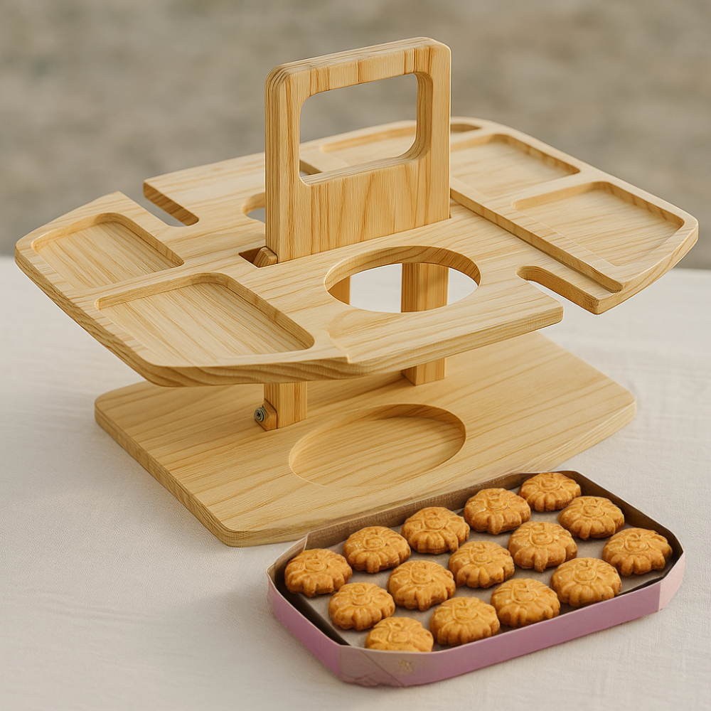 Wine Table | Foldable Acacia Wood | Bottle & Glass Holders