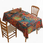 Tablecloth | Geometric Medallion Print & Tassel Fringe