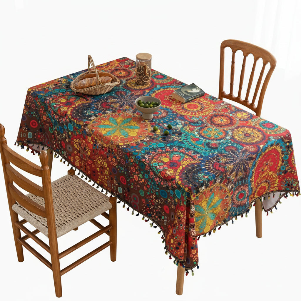 Tablecloth | Geometric Medallion Print & Tassel Fringe