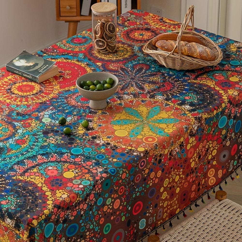 Tablecloth | Geometric Medallion Print & Tassel Fringe