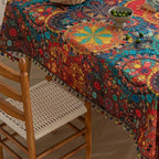 Tablecloth | Geometric Medallion Print & Tassel Fringe