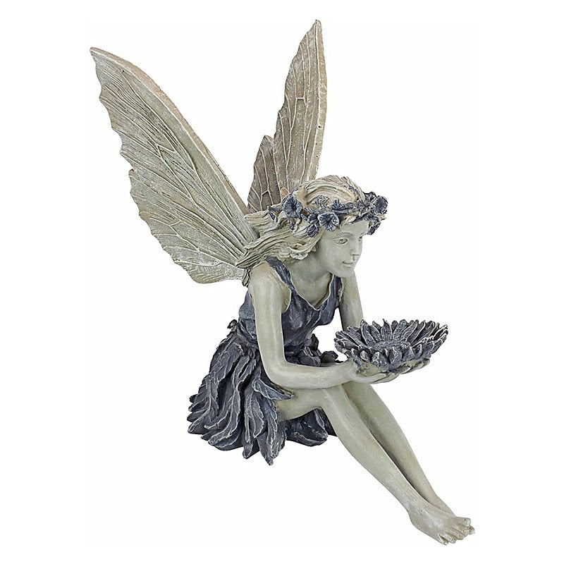 Garden Statue | Fairy with Sunflower Bowl | Stone-Look Finish