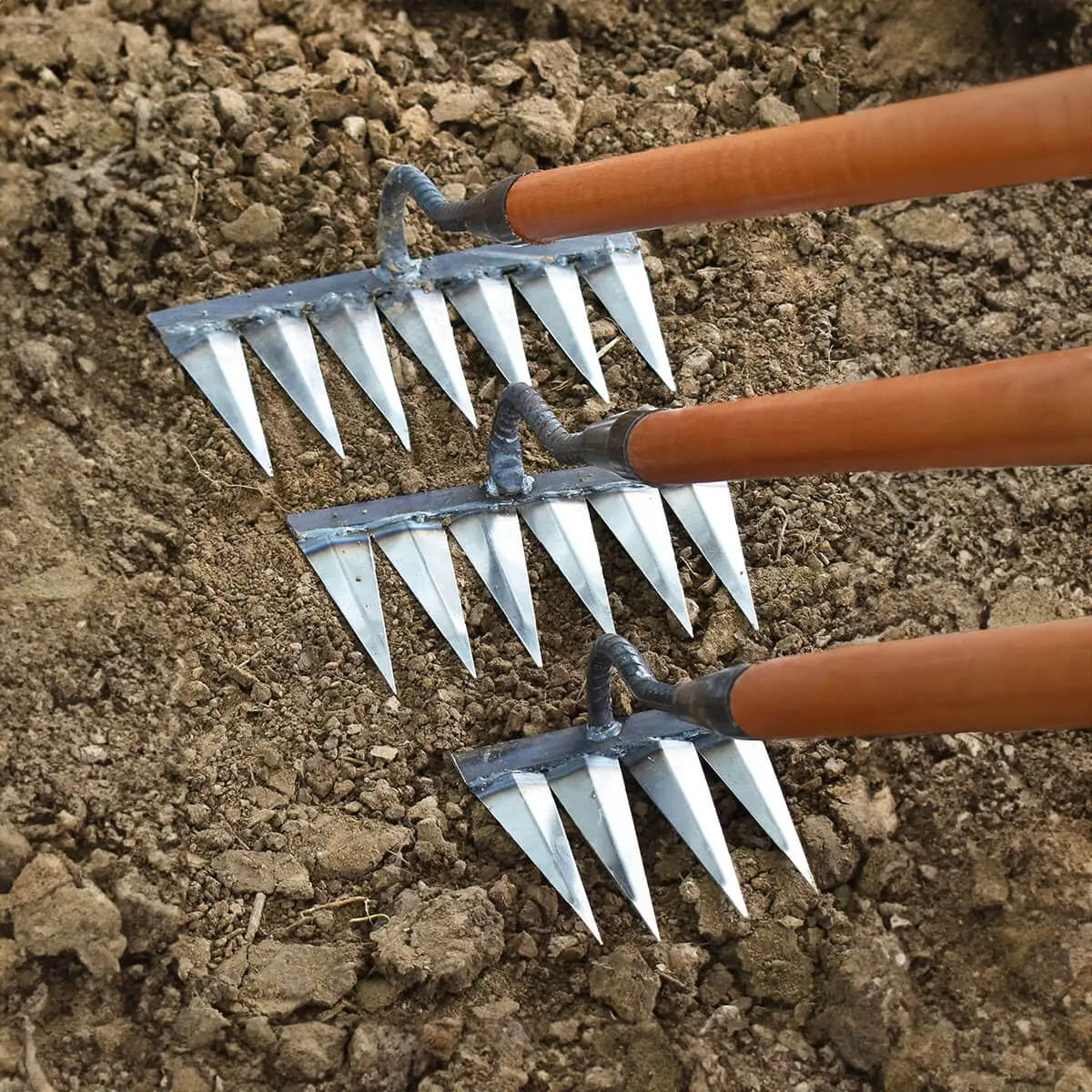 Garden Hoe | Carbon Steel Multi-Tine Head | Wooden Handle