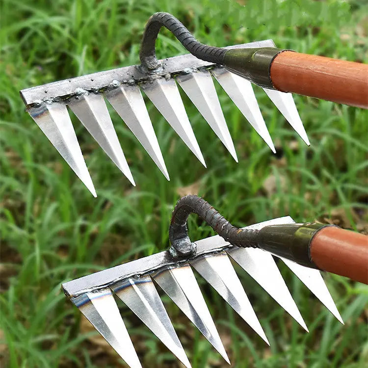 Garden Hoe | Carbon Steel Multi-Tine Head | Wooden Handle