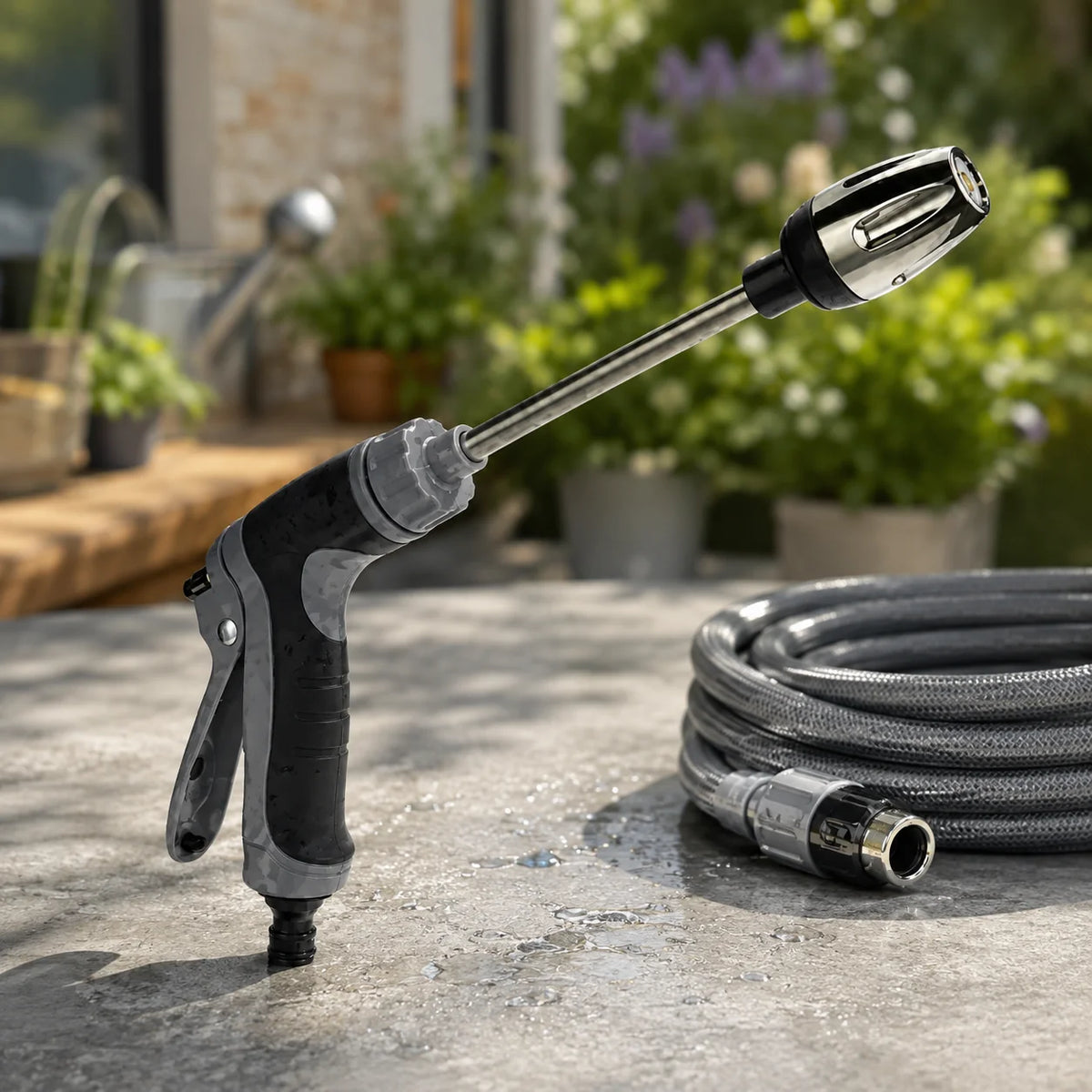 Garden Hose Nozzle | Stainless Steel & Adjustable High-Pressure