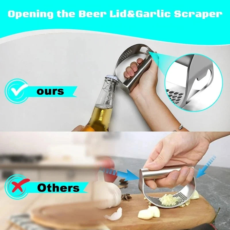 Garlic Press Rocker | Curved Design & Built-In Bottle Opener