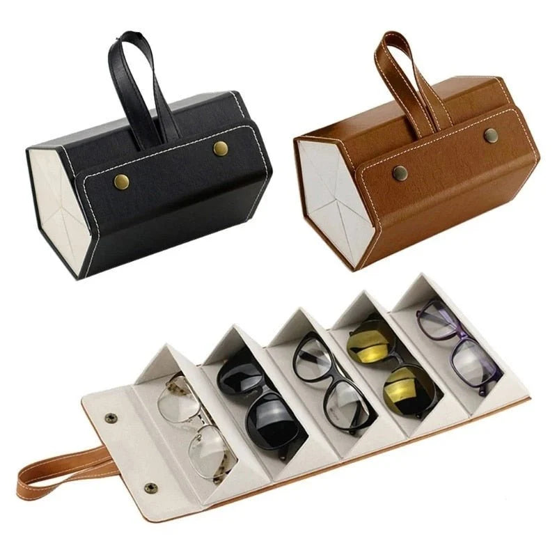 Glasses Case | Foldable PU Leather & Flannel Lining | Up to 6 Compartments