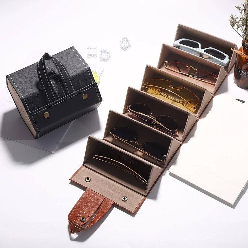 Glasses Case | Foldable PU Leather & Flannel Lining | Up to 6 Compartments