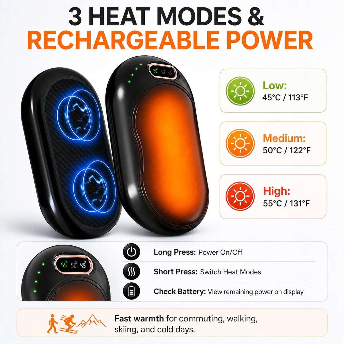 Hand Warmer | Magnetic Double-Sided & USB Rechargeable | Set of 2