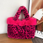 Handbag | Plush Faux Fur Leopard Print & Top Handles